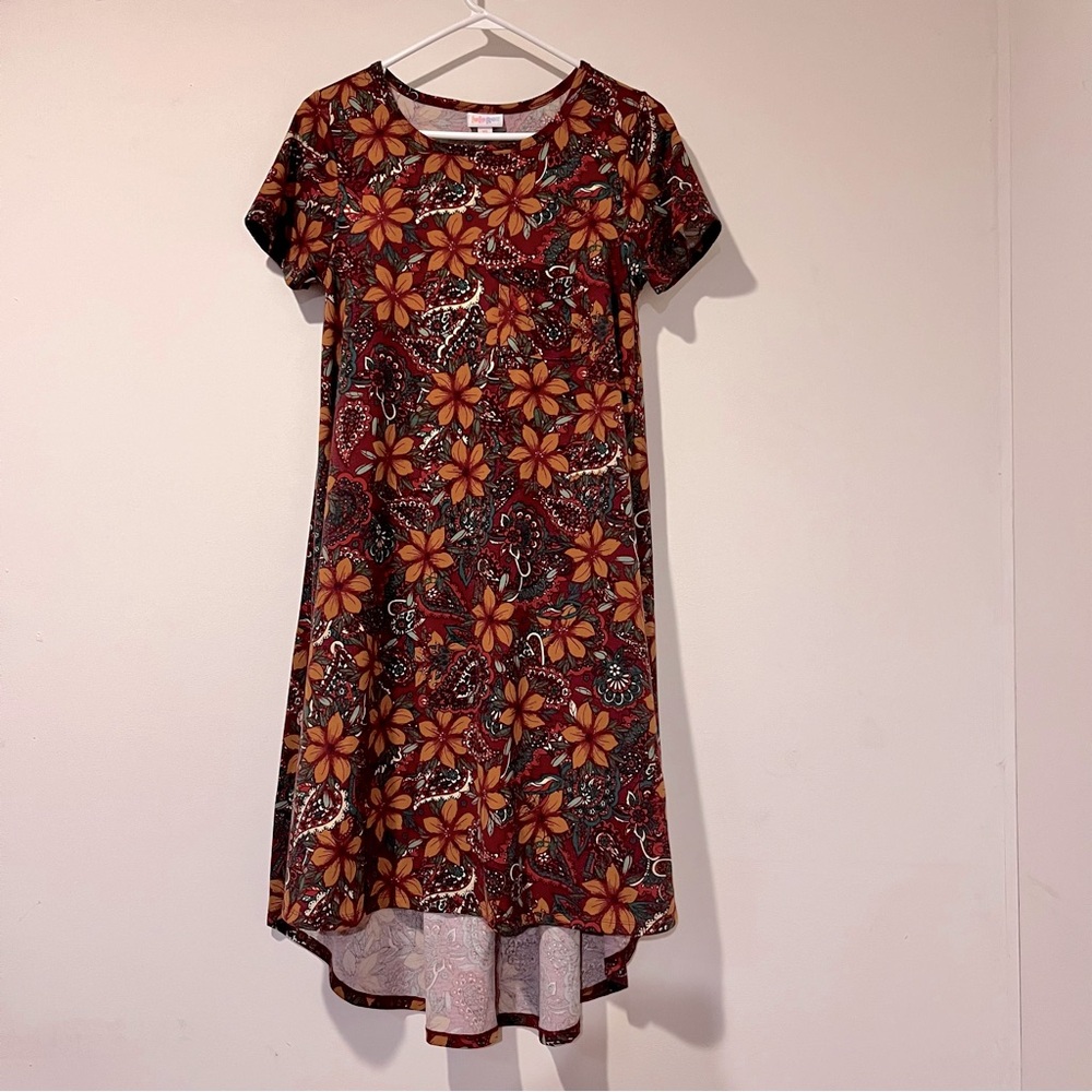 LuLaRoe Floral Paisley “Carly” Short Sleeve High-Low Dress, Size XS, Fits‎ XS-M